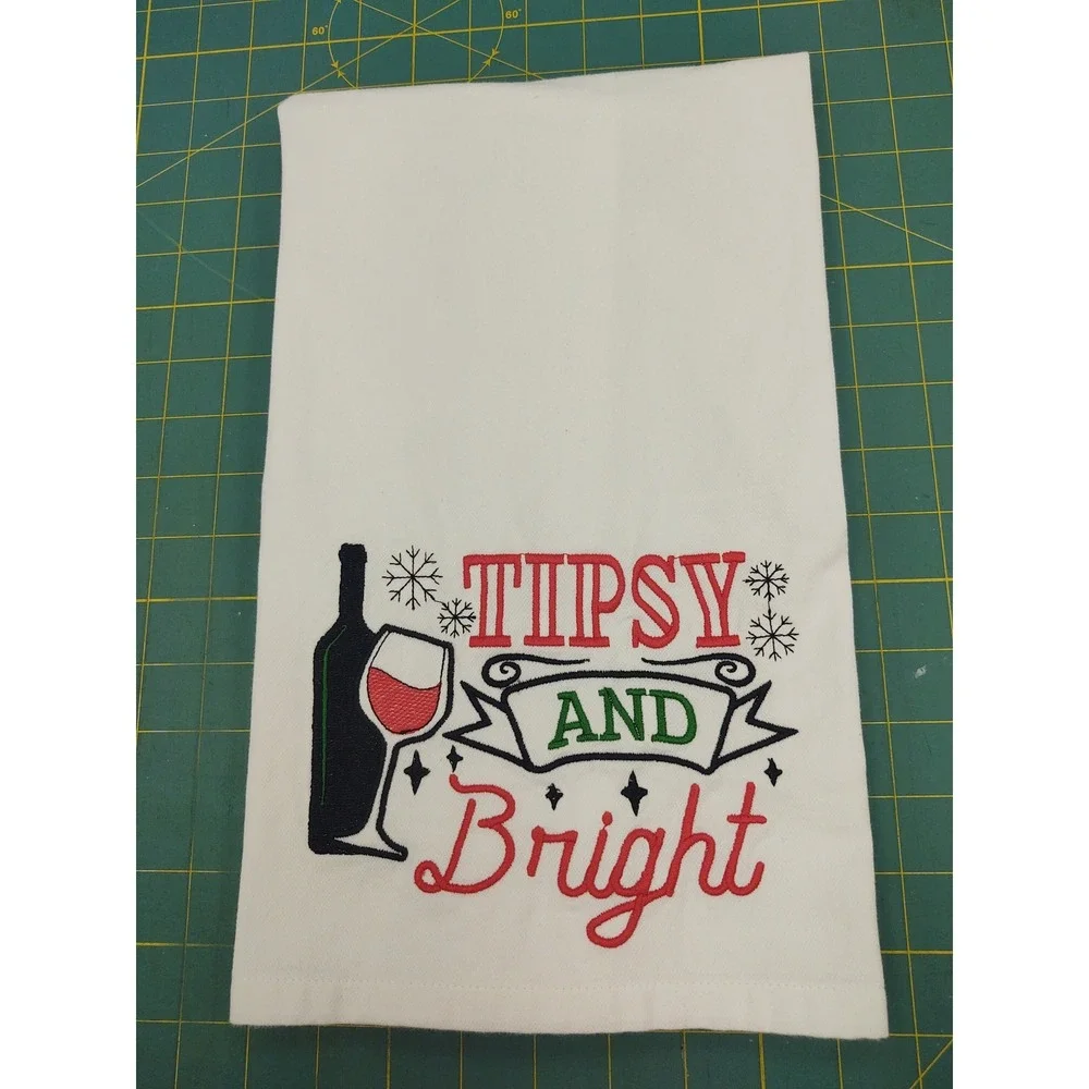 TIPSY and BRIGHT Handcrafted Machine Embroidered Kitchen Hand Tea Bath Towel